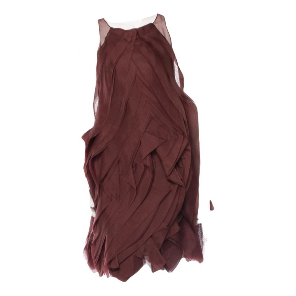 Vera Wang Layered Chiffon Midi Dress in Burgundy